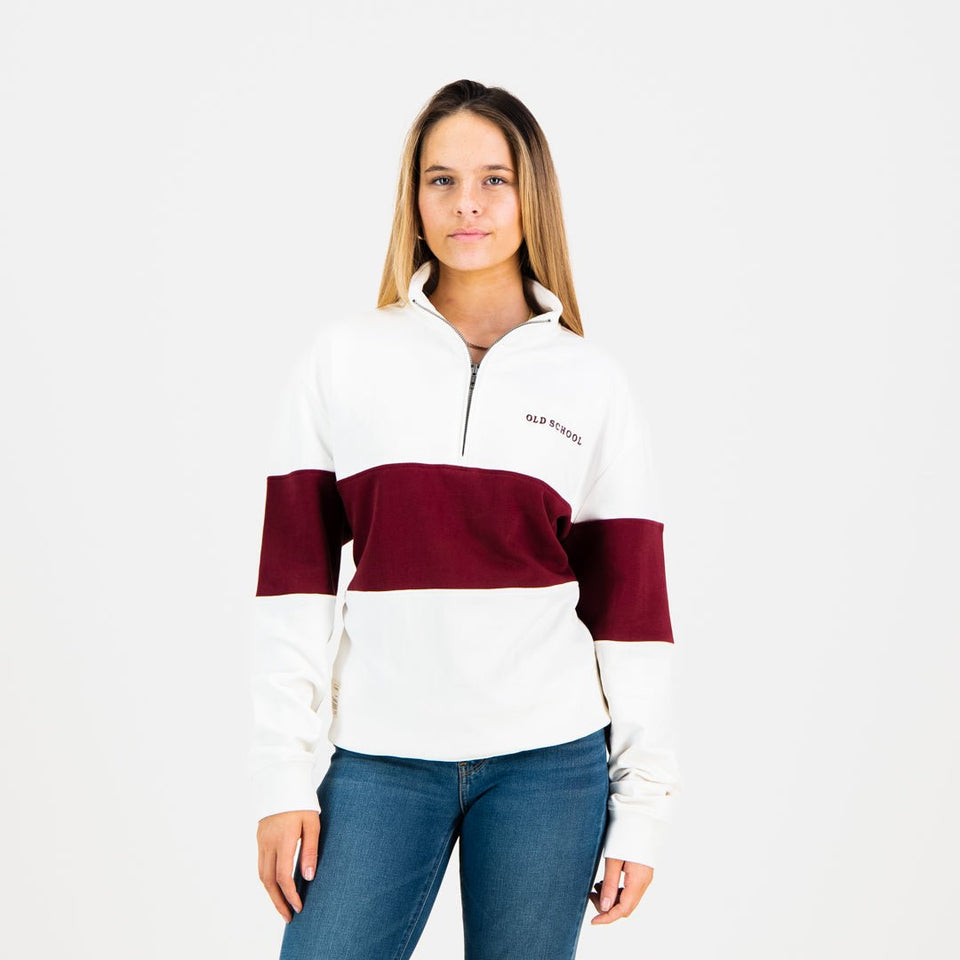 Old School Hoop Quarter Zip Sweat-Maroon