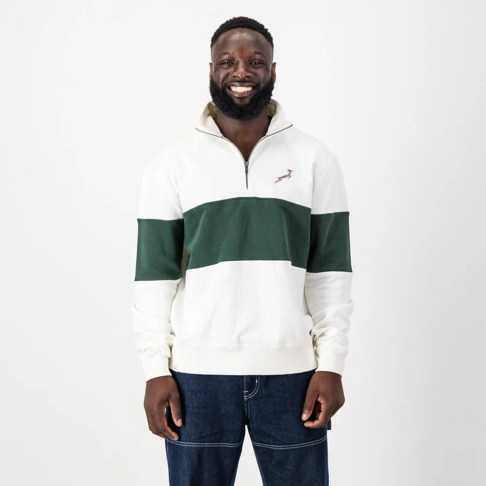 Springboks Classic Hoop Quarter Zip-Cloud Dancer