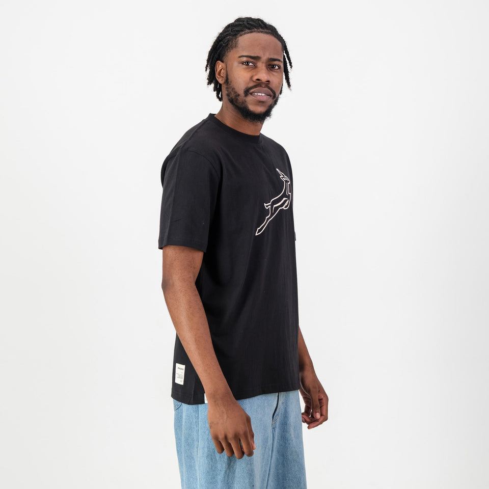 Springboks Outline EMB Regular Crew Tee-Black