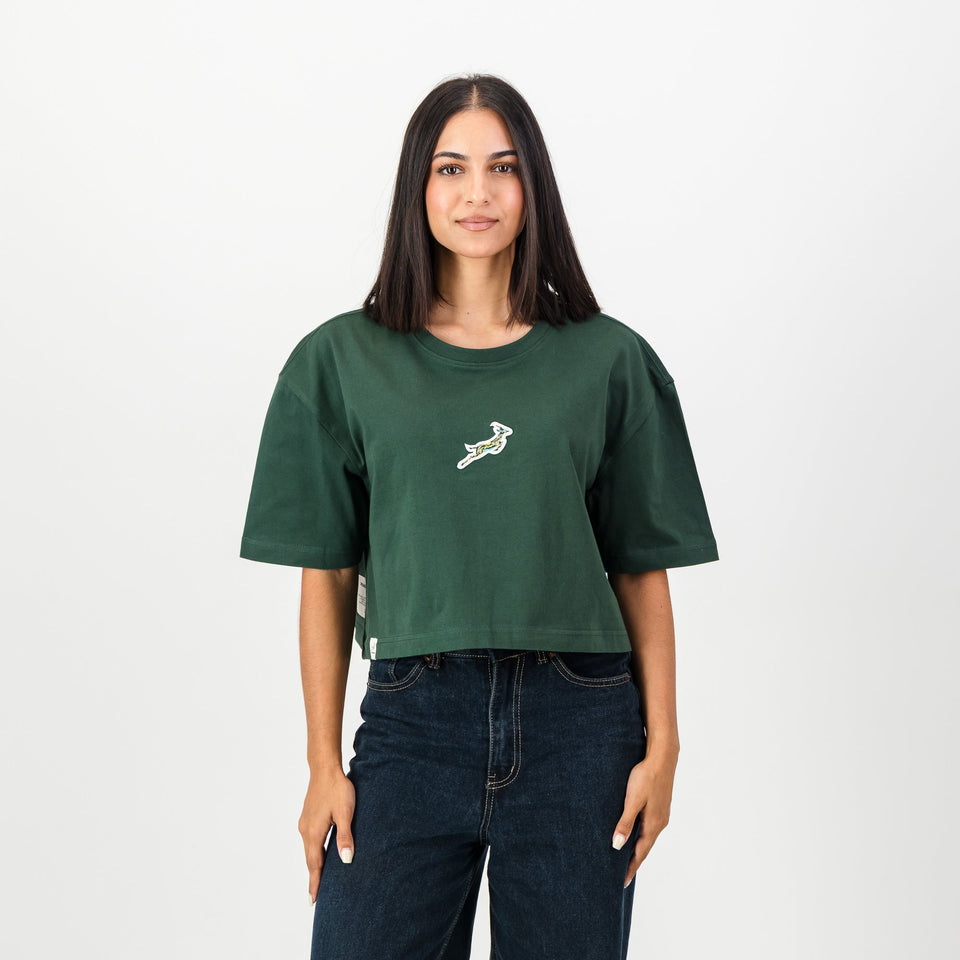 Springboks Pop Badge Ladies Boxy Crew Tee-OS Green