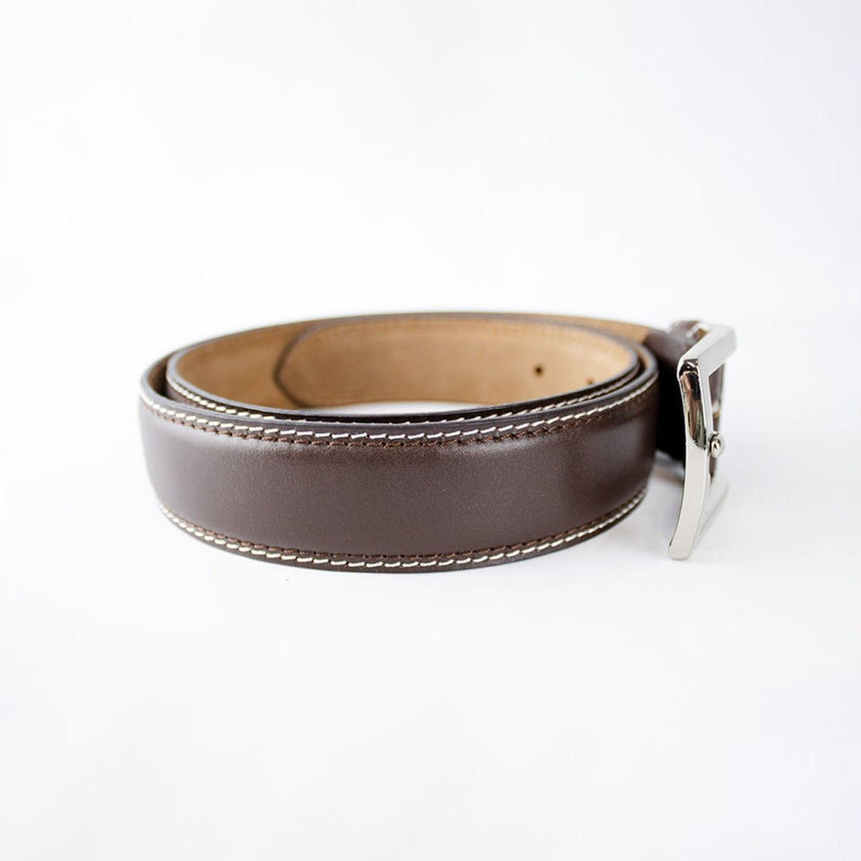 Springboks Single Contrast Stitch Belt-Dark Brown