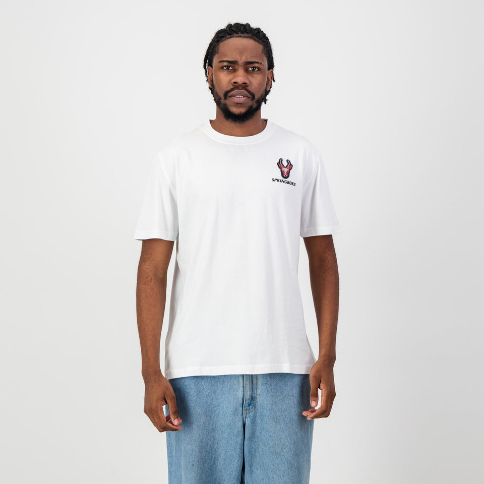Springboks SML EMB Head Bok Regular Crew Tee-White