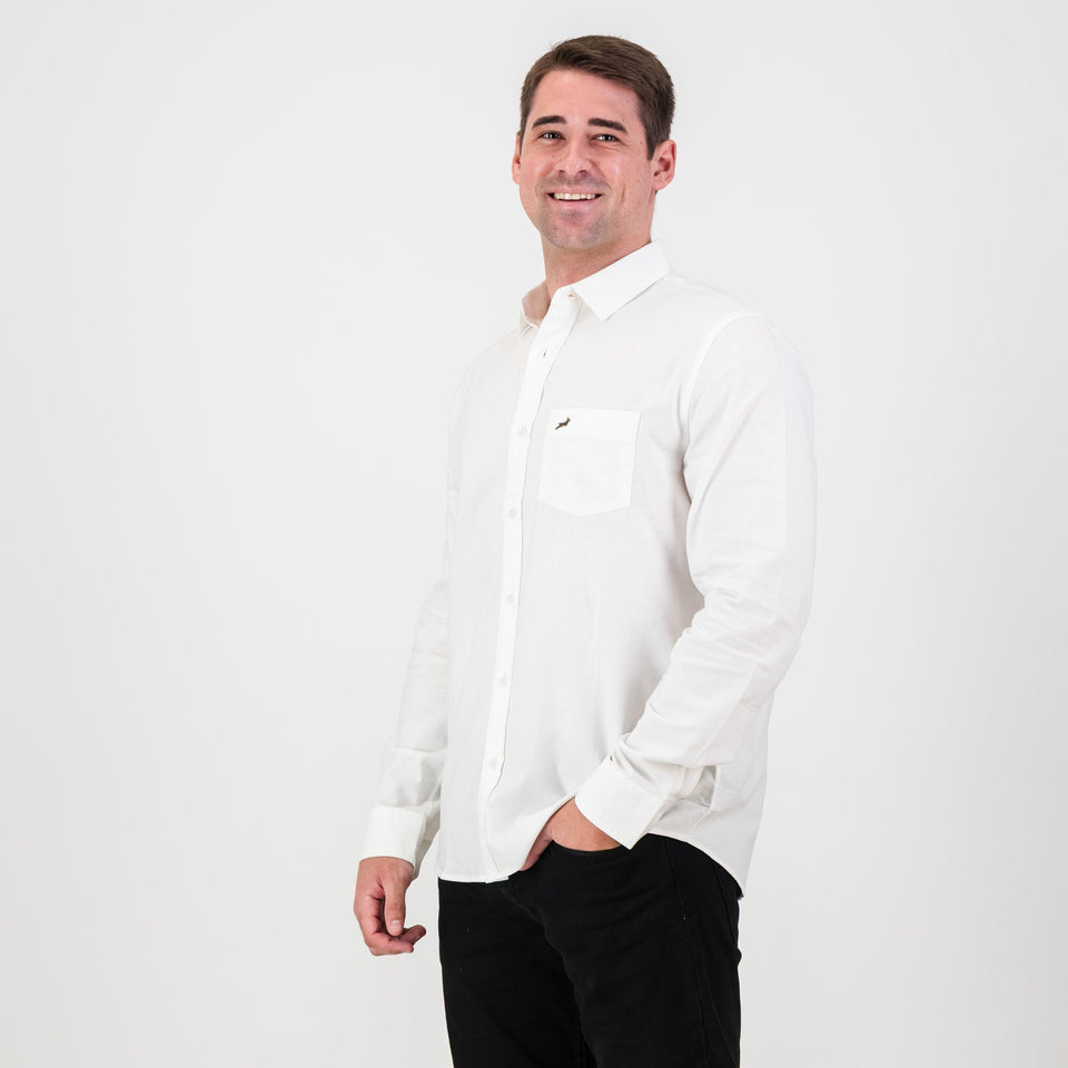 Springboks Tailored LS Oxford Shirt-White